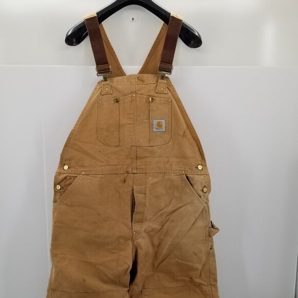 Vintage Carhartt Duck Canvas Overalls Distressed Double Knee Brown R01 42 x 30 - Picture 3 of 14